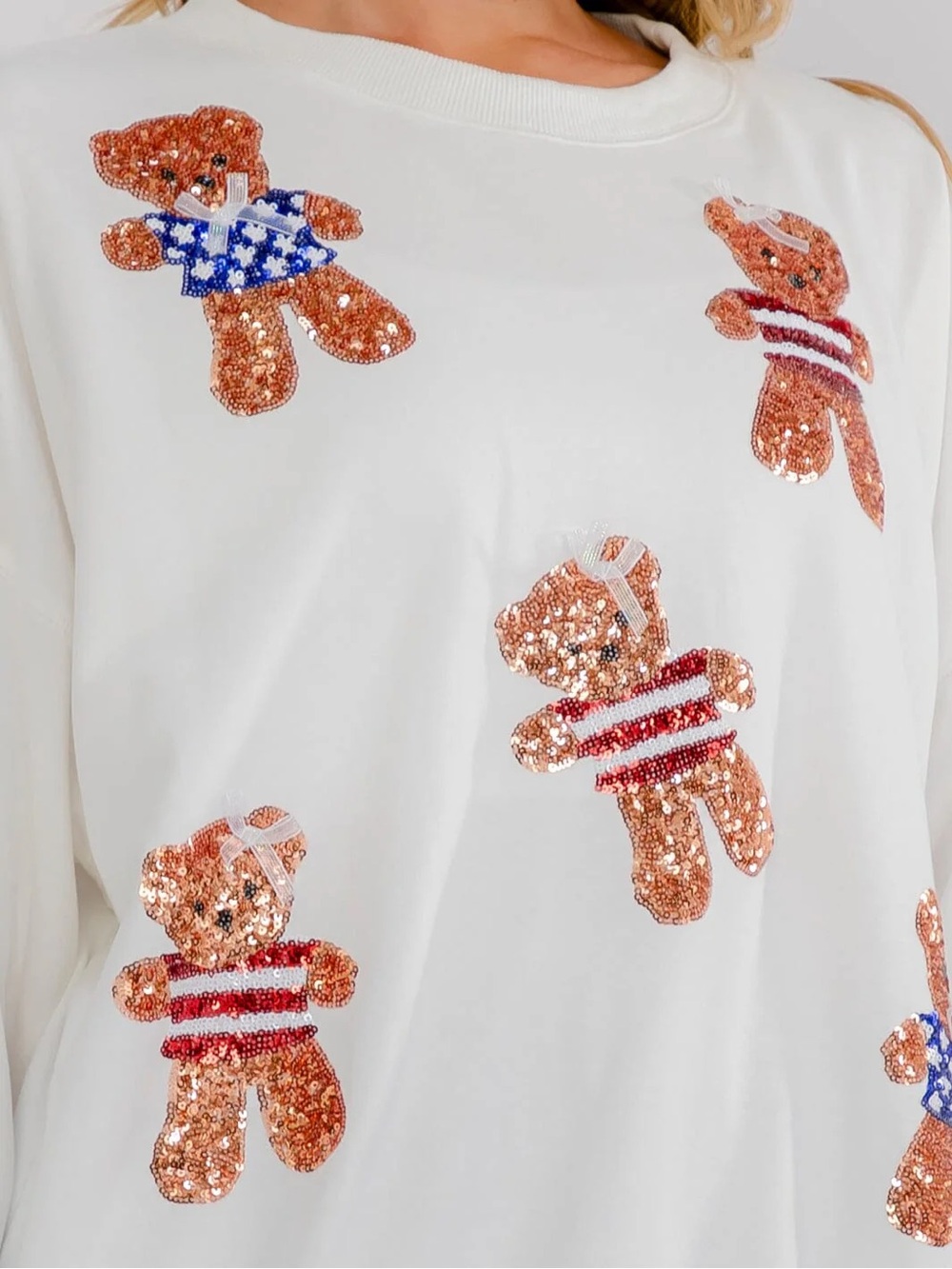 Red White and Blue Sequin Teddy Bear Sweatshirt - Picture 2 of 2